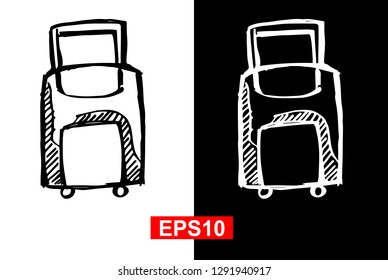 Black and White Vector Illustration of Hand Drawn Sketch of Travel School Bag Icon on Isolated Background