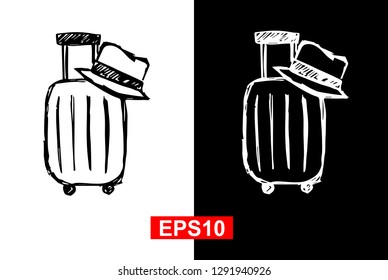 Black and White Vector Illustration of Hand Drawn Sketch of Travel School Bag Icon on Isolated Background