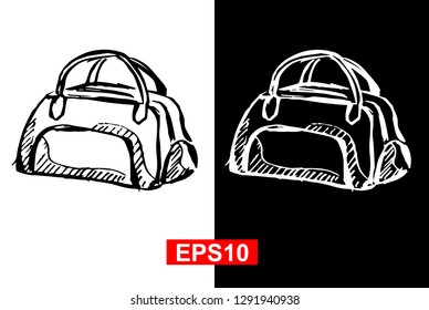 Black and White Vector Illustration of Hand Drawn Sketch of Travel School Bag Icon on Isolated Background