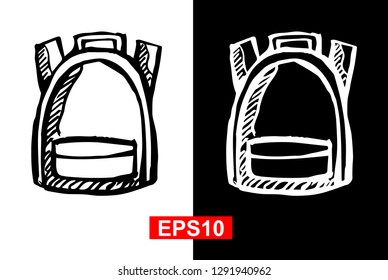 Black and White Vector Illustration of Hand Drawn Sketch of Travel School Bag Icon on Isolated Background