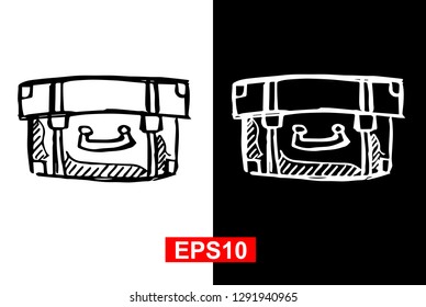 Black and White Vector Illustration of Hand Drawn Sketch of Travel School Bag Icon on Isolated Background