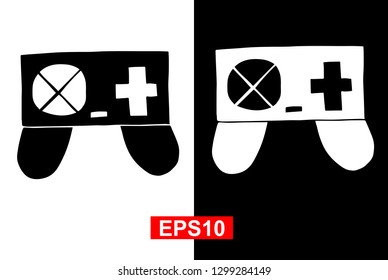 Black and White Vector Illustration of Hand Drawn Sketch of Game Controller Icon on Isolated Background