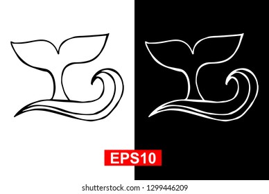 Black and White Vector Illustration of Hand Drawn Sketch of Whale Tail Icon on Isolated Background