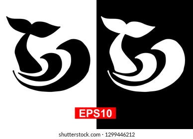 Black and White Vector Illustration of Hand Drawn Sketch of Whale Tail Icon on Isolated Background