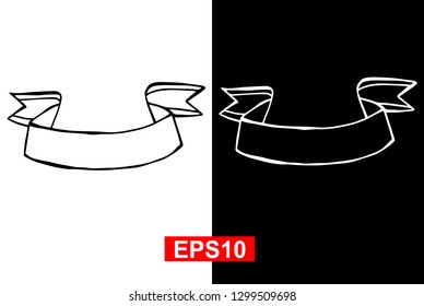 Black and White Vector Illustration of Hand Drawn Sketch of Banner Icon on Isolated Background