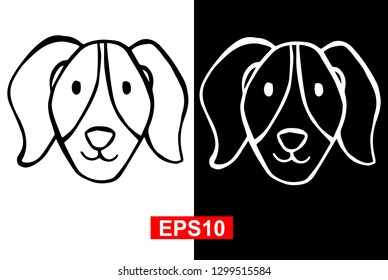 Black and White Vector Illustration of Hand Drawn Sketch of Dog Animal Icon on Isolated Background