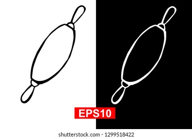 Black and White Vector Illustration of Hand Drawn Sketch of Rolling Pin Icon on Isolated Background