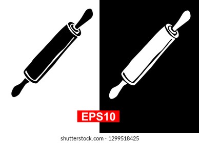 Black and White Vector Illustration of Hand Drawn Sketch of Rolling Pin Icon on Isolated Background