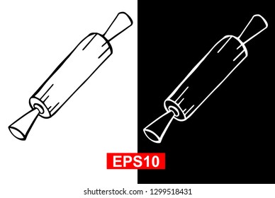 Black and White Vector Illustration of Hand Drawn Sketch of Rolling Pin Icon on Isolated Background