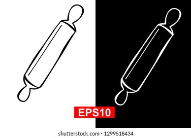 Black and White Vector Illustration of Hand Drawn Sketch of Rolling Pin Icon on Isolated Background
