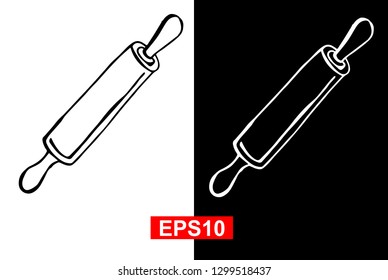 Black and White Vector Illustration of Hand Drawn Sketch of Rolling Pin Icon on Isolated Background