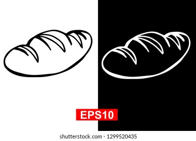 Black and White Vector Illustration of Hand Drawn Sketch of Bread Icon on Isolated Background