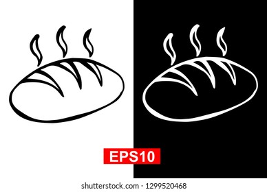 Black and White Vector Illustration of Hand Drawn Sketch of Bread Icon on Isolated Background