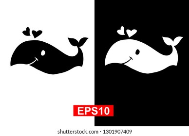 Black and White Vector Illustration of Hand Drawn Sketch of Whale Animal Icon on Isolated Background