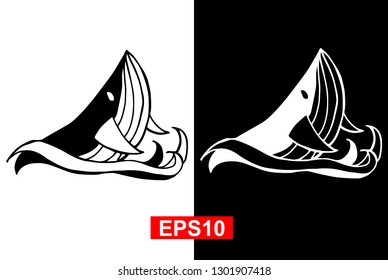 Black and White Vector Illustration of Hand Drawn Sketch of Whale Animal Icon on Isolated Background