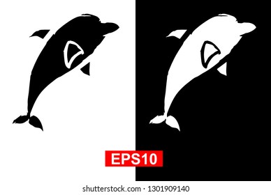 Black and White Vector Illustration of Hand Drawn Sketch of Dolphin Animal Icon on Isolated Background