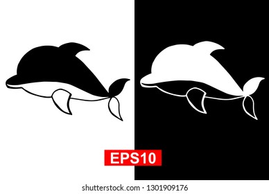 Black and White Vector Illustration of Hand Drawn Sketch of Dolphin Animal Icon on Isolated Background