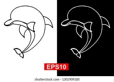 Black and White Vector Illustration of Hand Drawn Sketch of Dolphin Animal Icon on Isolated Background