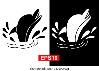 Black and White Vector Illustration of Hand Drawn Sketch of Dolphin Animal Icon on Isolated Background