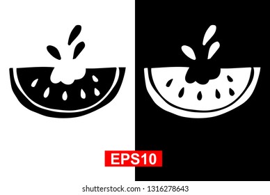 Black and White Vector Illustration of Hand Drawn Sketch of Watermelon Fruit Icon on Isolated Background. 