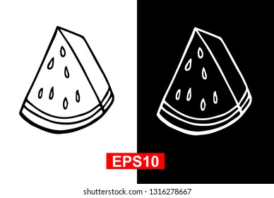 Black and White Vector Illustration of Hand Drawn Sketch of Watermelon Fruit Icon on Isolated Background. 