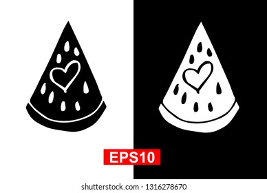 Black and White Vector Illustration of Hand Drawn Sketch of Watermelon Fruit Icon on Isolated Background. 