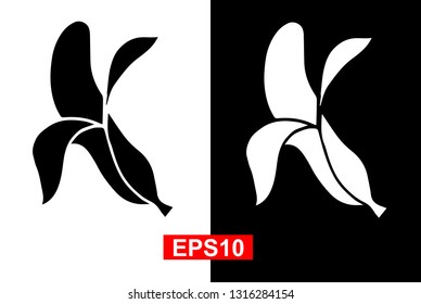 Black and White Vector Illustration of Hand Drawn Sketch of Banana Fruit Icon on Isolated Background. 