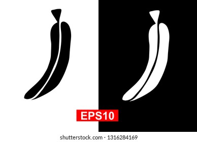 Black and White Vector Illustration of Hand Drawn Sketch of Banana Fruit Icon on Isolated Background. 
