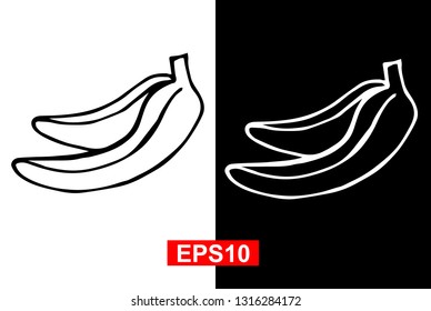 Black and White Vector Illustration of Hand Drawn Sketch of Banana Fruit Icon on Isolated Background. 