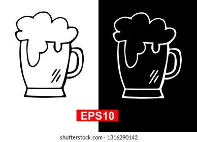 Black and White Vector Illustration of Hand Drawn Sketch of Beer Drinks Icon on Isolated Background. 