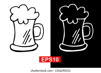 Black and White Vector Illustration of Hand Drawn Sketch of Beer Drinks Icon on Isolated Background. 
