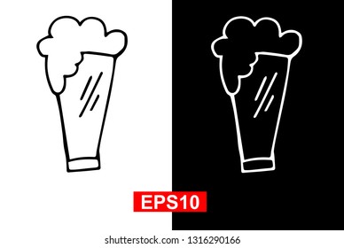 Black and White Vector Illustration of Hand Drawn Sketch of Beer Drinks Icon on Isolated Background. 
