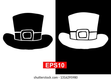 Black and White Vector Illustration of Hand Drawn Sketch of St. Patrick Hat Icon on Isolated Background. 