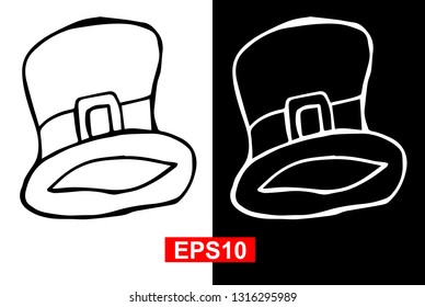 Black and White Vector Illustration of Hand Drawn Sketch of St. Patrick Hat Icon on Isolated Background. 