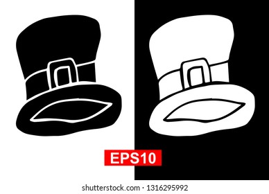 Black and White Vector Illustration of Hand Drawn Sketch of St. Patrick Hat Icon on Isolated Background. 