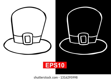 Black and White Vector Illustration of Hand Drawn Sketch of St. Patrick Hat Icon on Isolated Background. 