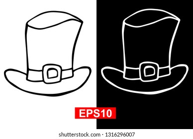 Black and White Vector Illustration of Hand Drawn Sketch of St. Patrick Hat Icon on Isolated Background. 