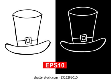 Black and White Vector Illustration of Hand Drawn Sketch of St. Patrick Hat Icon on Isolated Background. 