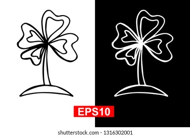 Black and White Vector Illustration of Hand Drawn Sketch of St. Patrick Clover Icon on Isolated Background. 