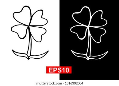 Black and White Vector Illustration of Hand Drawn Sketch of St. Patrick Clover Icon on Isolated Background. 
