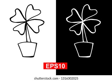 Black and White Vector Illustration of Hand Drawn Sketch of St. Patrick Clover Icon on Isolated Background. 