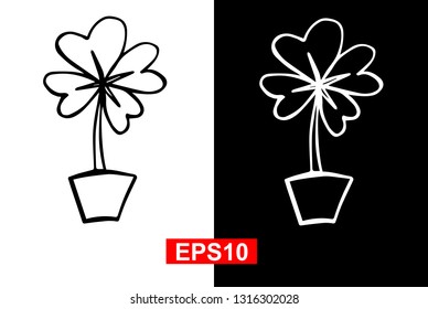 Black and White Vector Illustration of Hand Drawn Sketch of St. Patrick Clover Icon on Isolated Background. 