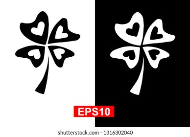 Black and White Vector Illustration of Hand Drawn Sketch of St. Patrick Clover Icon on Isolated Background. 