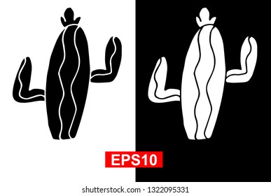 Black and White Vector Illustration of Hand Drawn Sketch of Cactus Plant Icon on Isolated Background