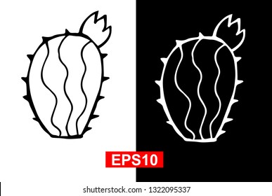 Black and White Vector Illustration of Hand Drawn Sketch of Cactus Plant Icon on Isolated Background