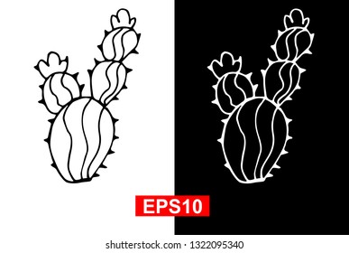 Black and White Vector Illustration of Hand Drawn Sketch of Cactus Plant Icon on Isolated Background