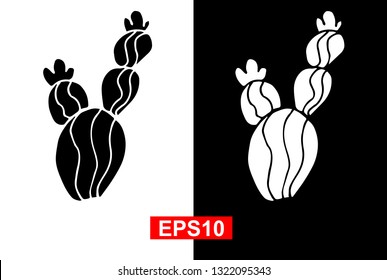 Black and White Vector Illustration of Hand Drawn Sketch of Cactus Plant Icon on Isolated Background