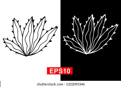 Black and White Vector Illustration of Hand Drawn Sketch of Cactus Plant Icon on Isolated Background