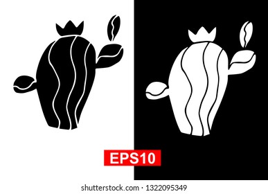 Black and White Vector Illustration of Hand Drawn Sketch of Cactus Plant Icon on Isolated Background