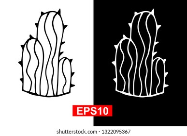 Black and White Vector Illustration of Hand Drawn Sketch of Cactus Plant Icon on Isolated Background